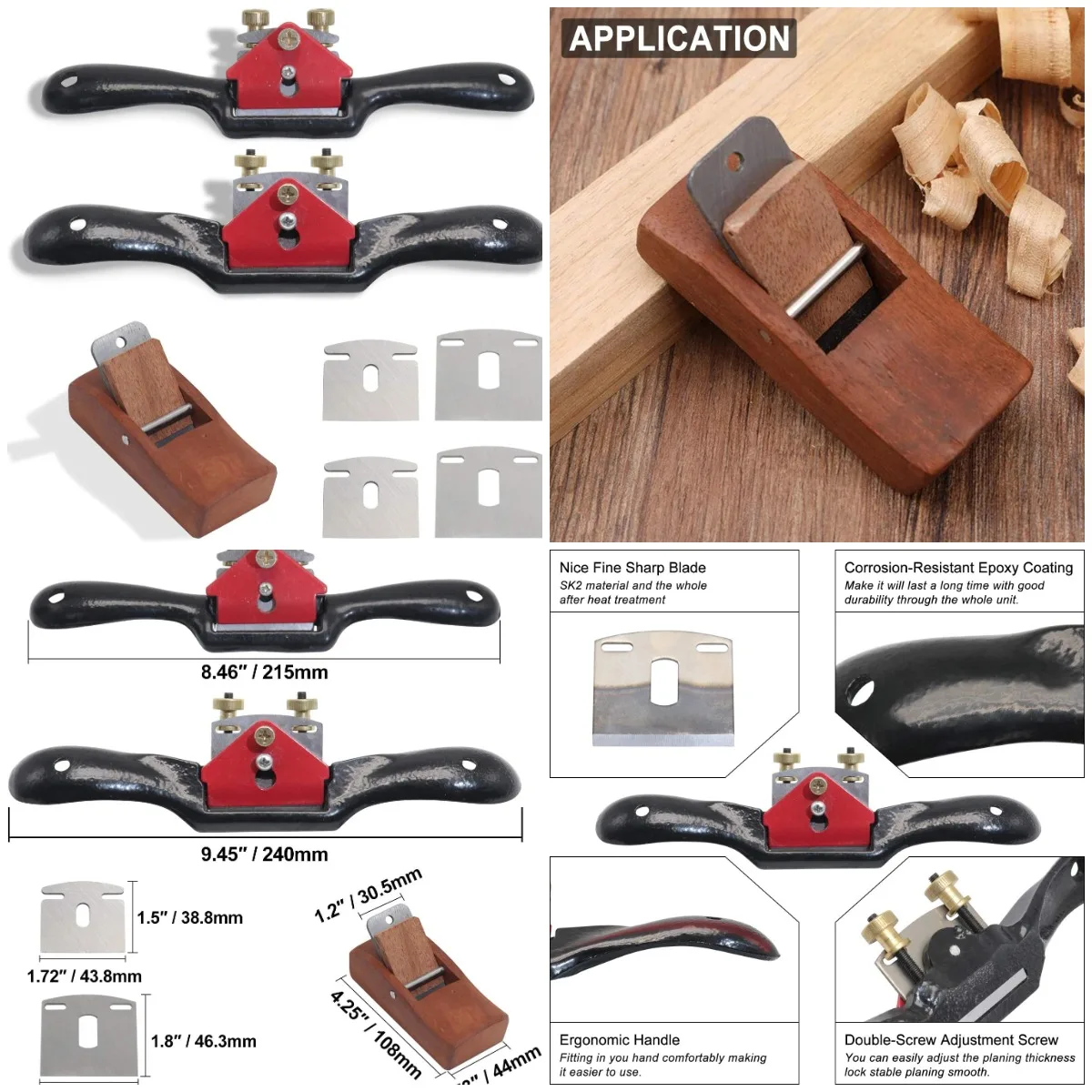 

2 шт. регулируемые спицы для бритья с плоским основанием, 6 металлических лезвий - портативная деревообрабатывающая рубашка для поделок по дереву