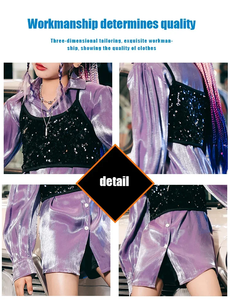 ZZL Urban Dance Girl Clothes Jazz Dance Suits Hip-hop Runway Show Outfits K-pop Performance Wear Blouse Sequin Vest Leggings