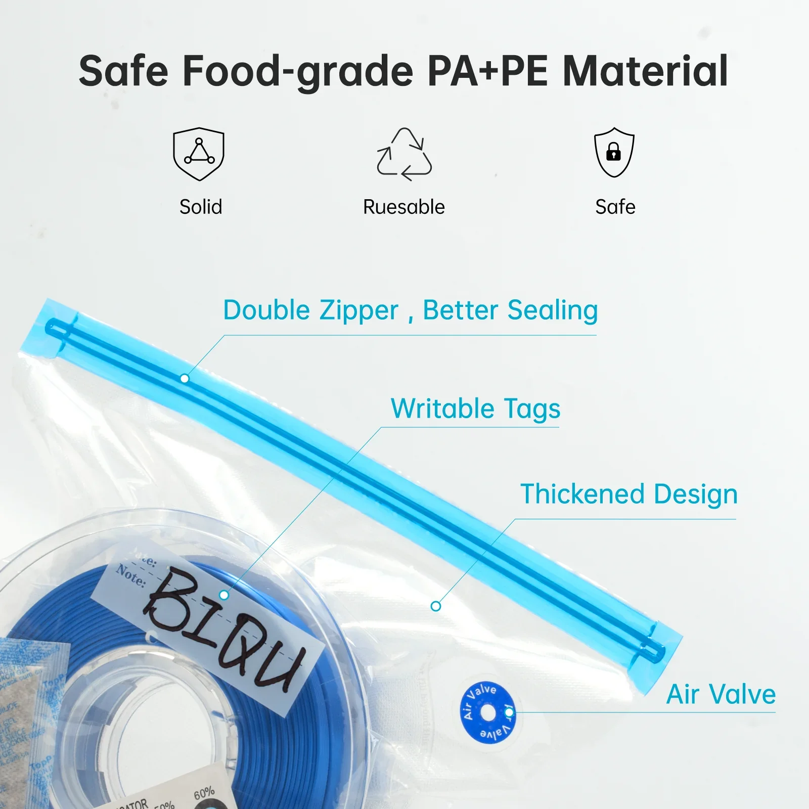 BIQU-bolsa de vacío para almacenamiento de filamentos, 1kg, secador de filamentos PLA para impresora 3D, seguridad, resistente a la humedad, accesorios para impresora 3D