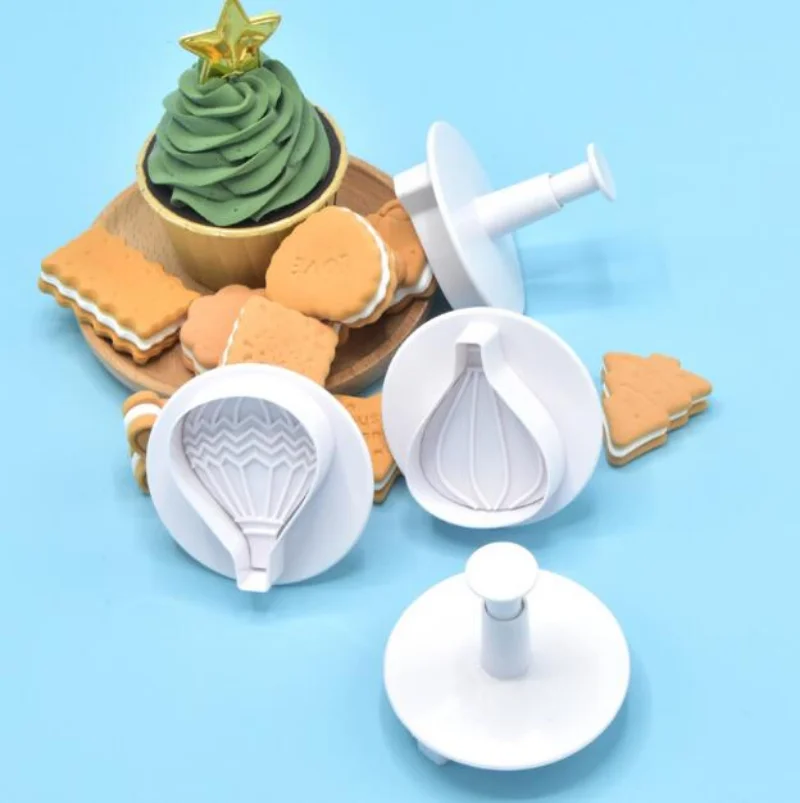 4pcs Hot Air Balloons Fondant Cutter Set Plastic Cookie Biscuit Cutter Mold Baby Shower Cake Topper Decorating Sugar Craft