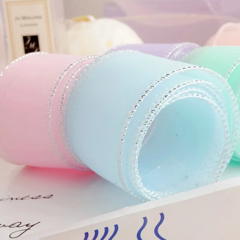 4CM Sliver Matte Organza Ribbon Solid Color Mesh Tulle Handmade Hairbow Apparel Wedding Cloth Christmas Knot Crafts