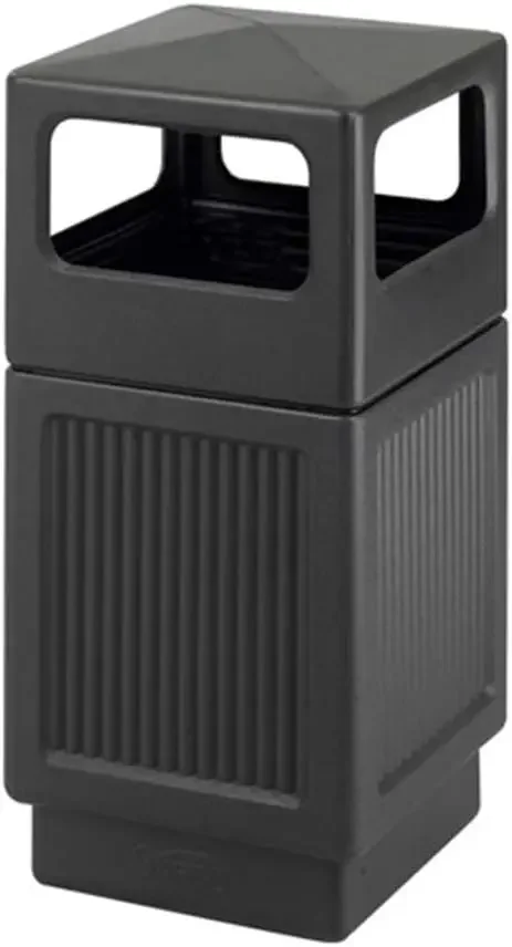 Canmeleon Recessed Panel Indoor Outdoor Trash Can, 38 Gallon, Black | Large Receptacle Container for Gas Stations, Shopping Outl