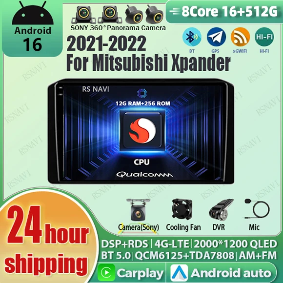 Android 16 Car Radio For Mitsubishi Xpander 2021 2022 Navigation GPS Multimedia Video Player Stereo wifi+4G Carplay Qualcomm DSP