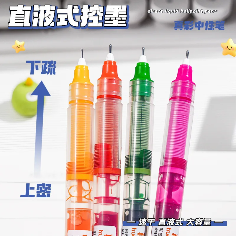 True Color Gel Pen Color Straight Liquid Ball Student Marking Key Account Drawing Quick Dry Brush Question Black Kawai Lovely