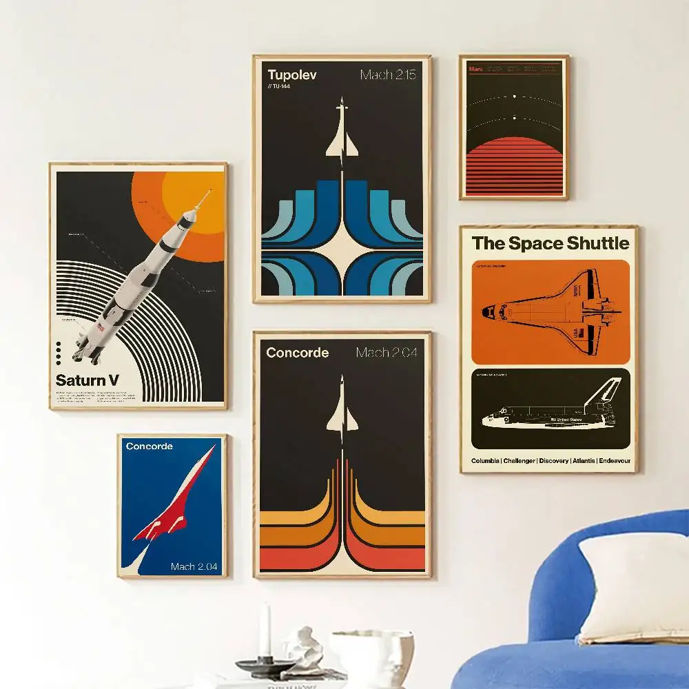 Minimalist Iconic Aviation Supersonic Poster Self-adhesive Art Room Entrance Restaurant Wall Decor Art Painting