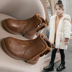 27-37 Fashion Flower Edge Kid Fashion Boots 2023 Girl Princess Boot Winter Flat Ankle Boot peluche Warm Kid Shoe Girl Short Boot