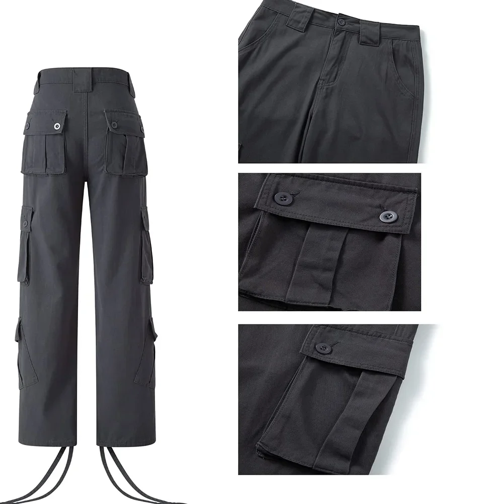 

Female Womens Trousers Baggy Cargo Jeans Flared Bell-bottoms High Waisted Hippie Loose Outfits Pants Solid Color