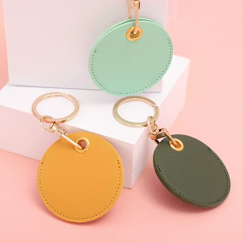 Small Access Card Holder Simple Practical Solid Color PU Protective Card Bag with Gold Color Metal Keychain