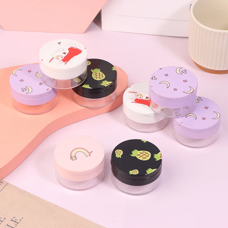 50g Refillable Plastic Loose Powder Jar With Makeup Puff&Mirror Empty Loose Powder Box DIY Portable Cosmetic Sample Pot