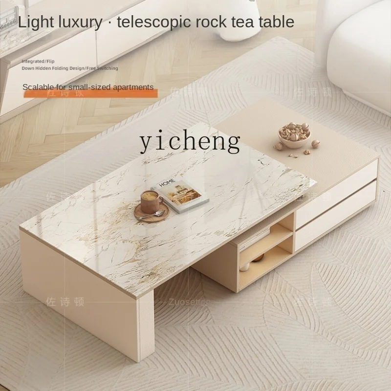 

ZK New Cream Style Coffee Table TV Cabinet Combination Living Room Home Retractable Stone Plate Tea Table