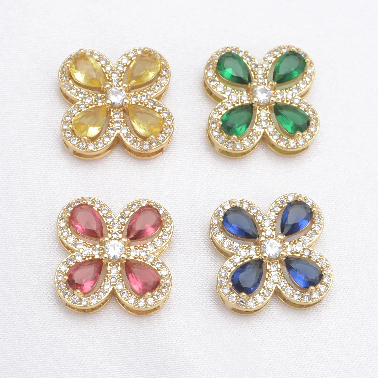 LJRIVER Zircon Connector for DIY Jewelry Making Materials Connection Fasteners Petal-shaped Metal Buckle Handmade Accessories