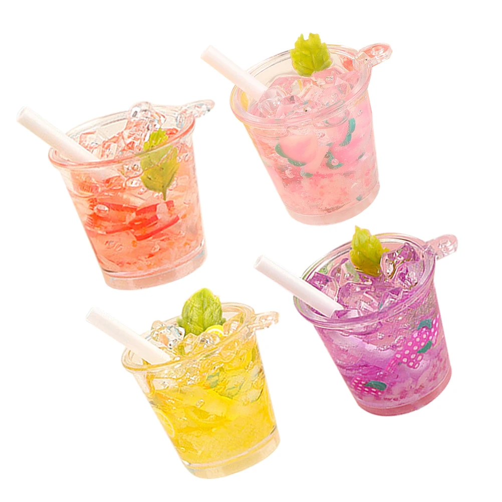 4 bottiglie di bevande simulate, bevande in miniatura, accessori decorativi per la casa in resina, mini set da cucina