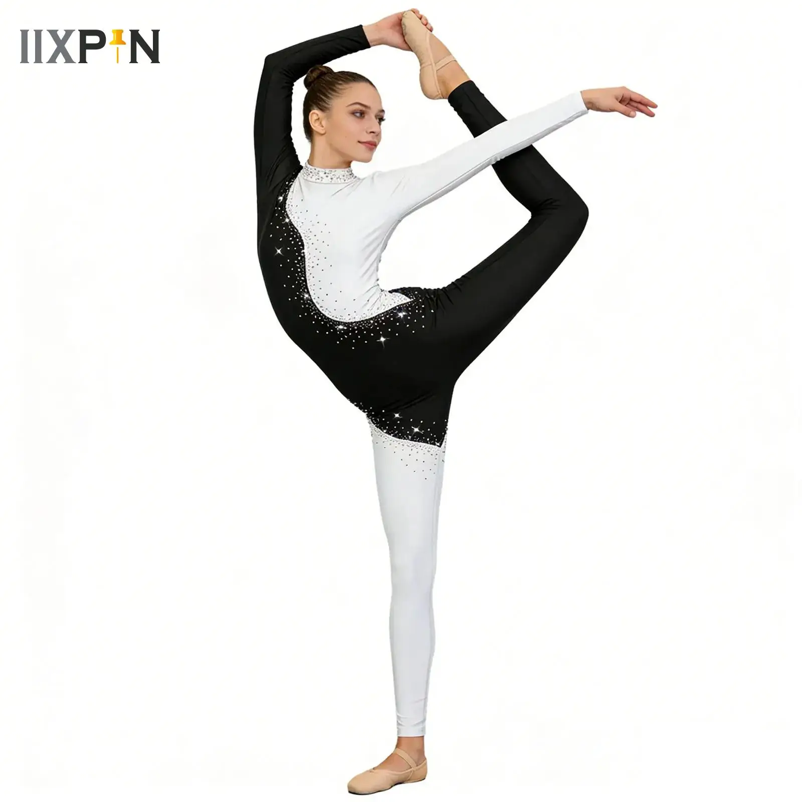 

Womens Gymnastics Training Performance Rompers Bodysuit Rhinestones Bodycon Figure Ice Skating Jumpsuit Ballet Dance Leotard