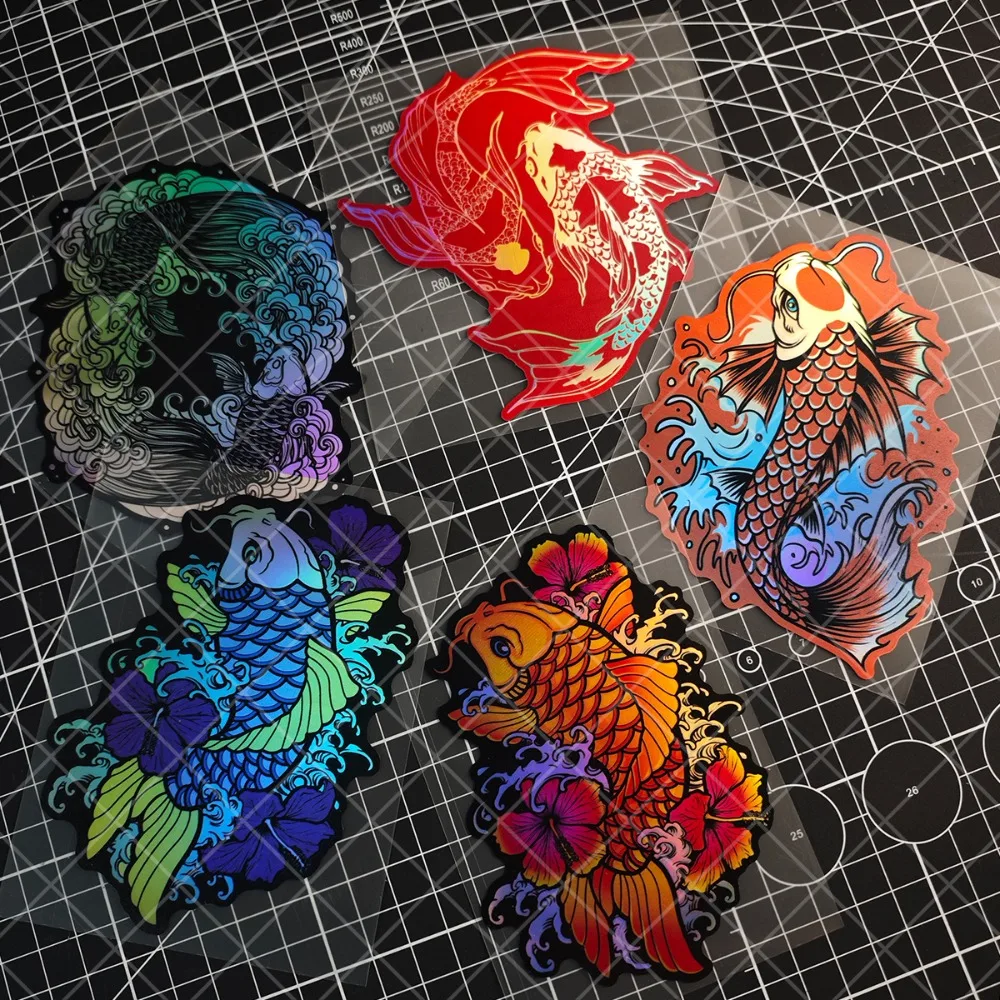 1 piece of red and white goldfish (paradise fish) for display. Japanese style. Lucky goldfish sticker