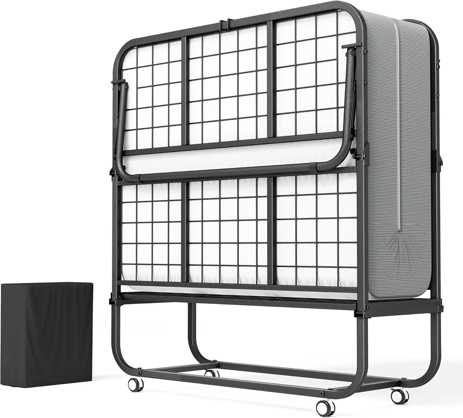 מיטה מתקפלת עם מזרן, מסגרת מתכת יציבה חסינת חלל, מיטה זוגית למבוגרים, 5 