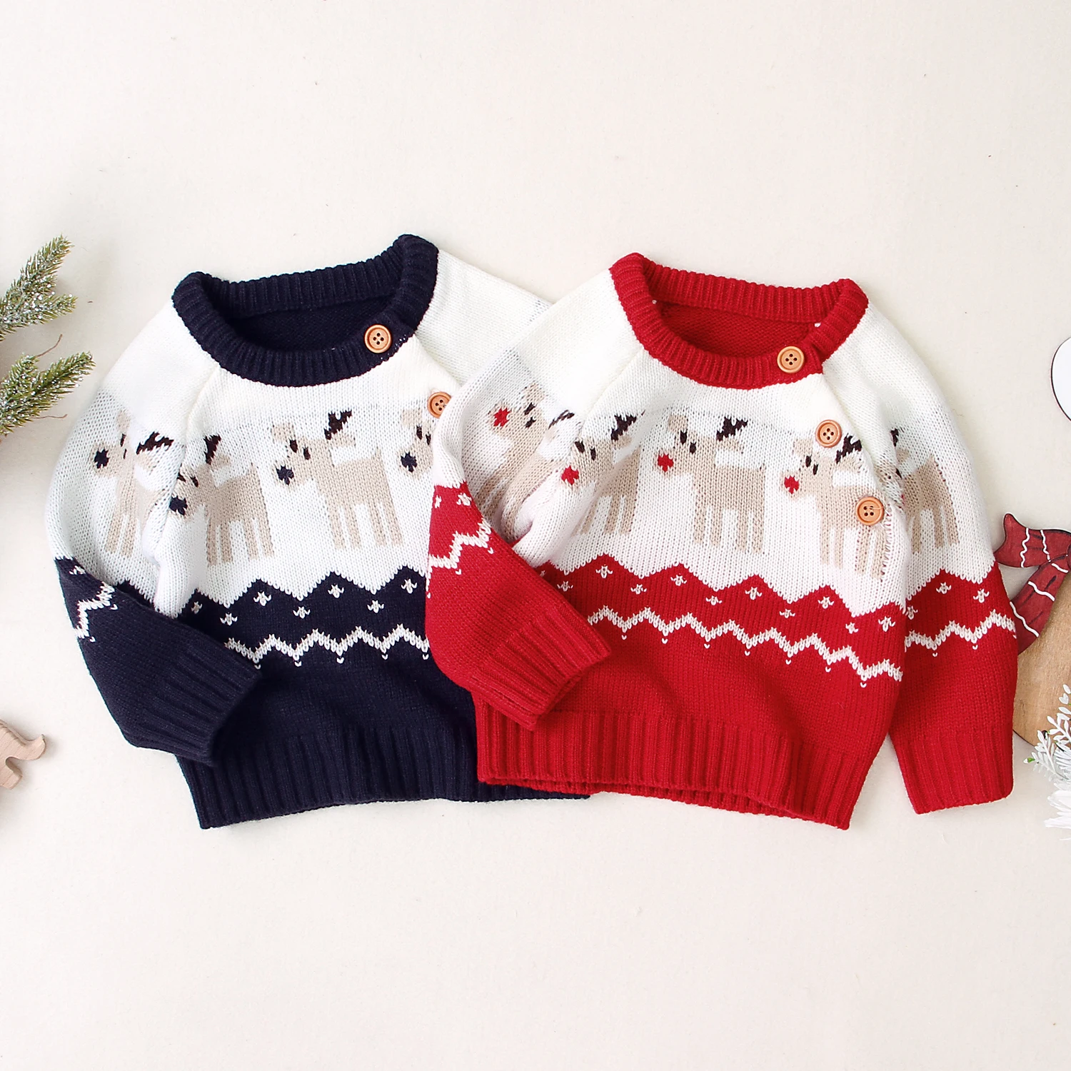 FashionBaby Clothes Kid Girl Boy Christmas Sweaters Warm Cute Baby Long Sleeve Knit Elk Printed Sweaters Tops Xmas Baby Clothing