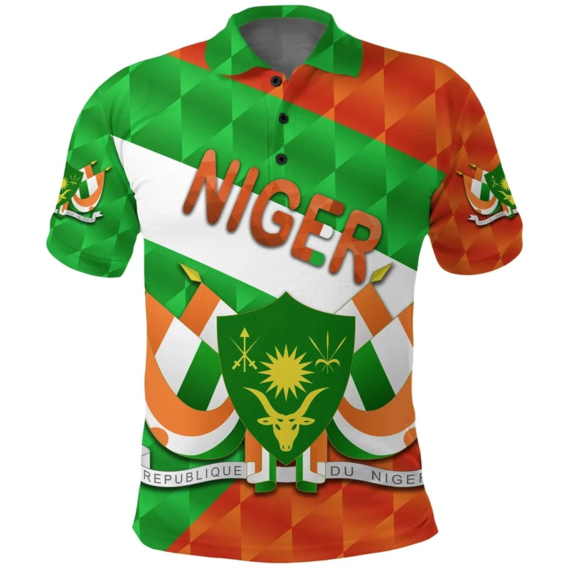 Niger Flag Map 3D Print Polo Shirts For Men Clothes Africa Boy Short Sleeve POLO Shirt Coat Of Arms Jersey National Emblem Tops