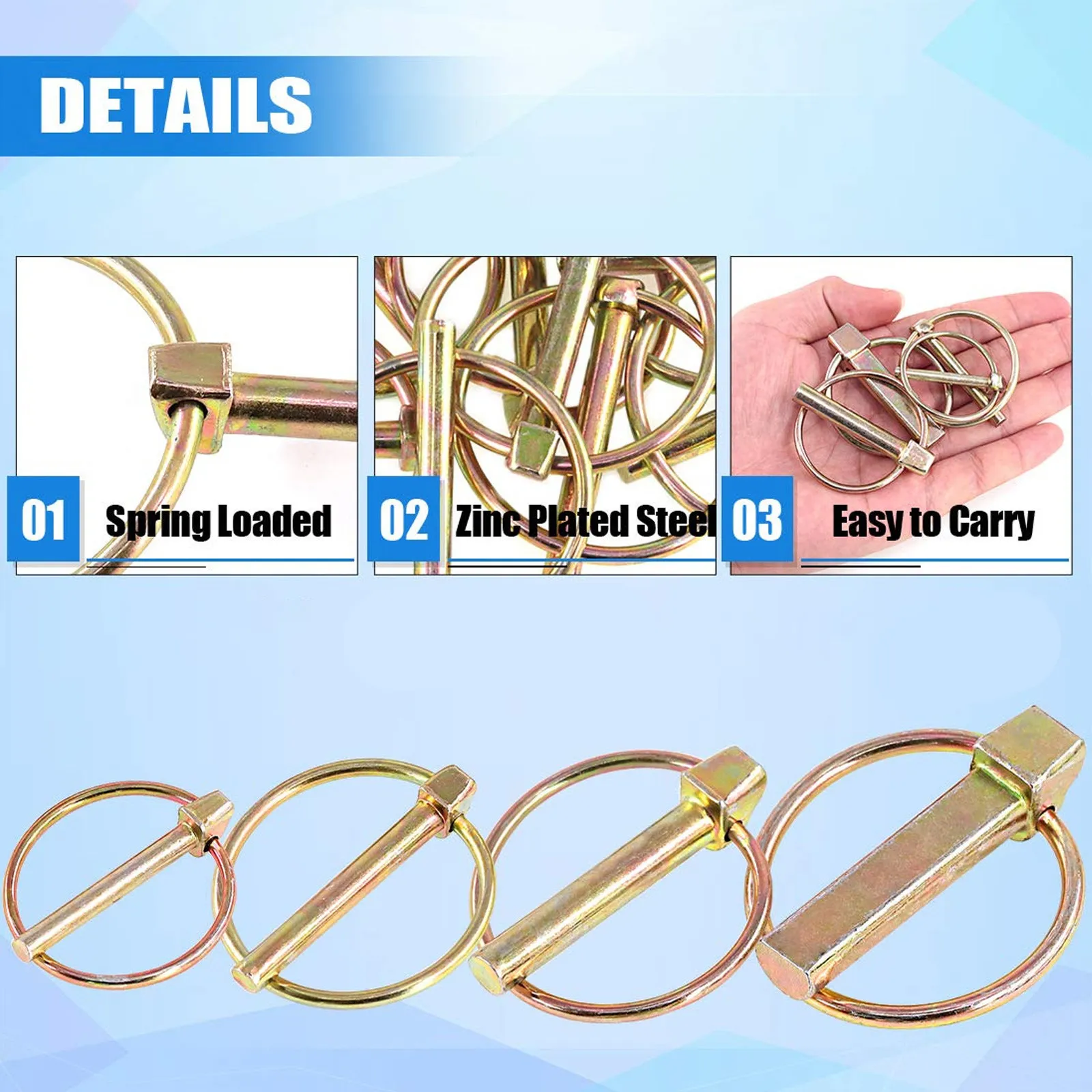 15Pcs Lynch Pin Heavy Duty Alloy Spring-Loaded Retaining Pin Fastener for Farm Tractors Trailers Lawn Garden Trailer Hitch