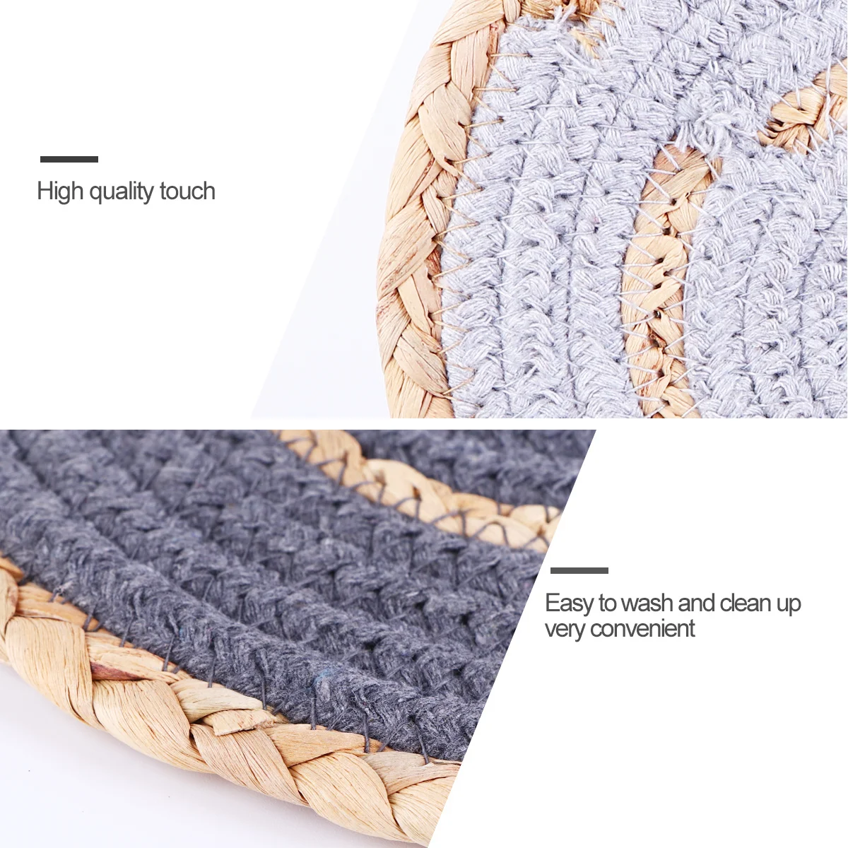 

4pcs Straw Cotton Placemat Natural Handcraft Table Mat Heat Insulated Washable For Kitchen Party Cup Pot Holder Japanese Style