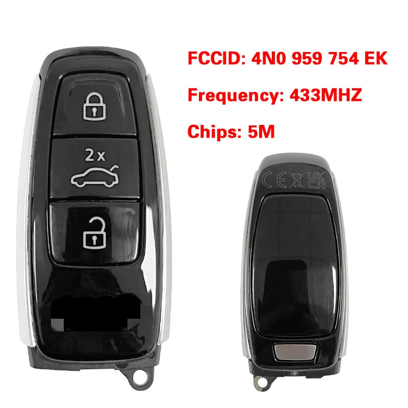 

CN008107 MLB Original Blank Key 3 buttons 433 MHz 5M Chip For Audi A8 2017-2021 Smart Remote FCC ID 4N0 959 754 EK Keyless Go