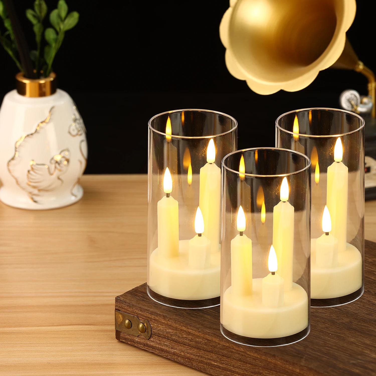 

Flameless 3 in 1 LED Candles with 15CM Lampshade Battery Operated Flickering Electric Window Candles for Christmas Wedding