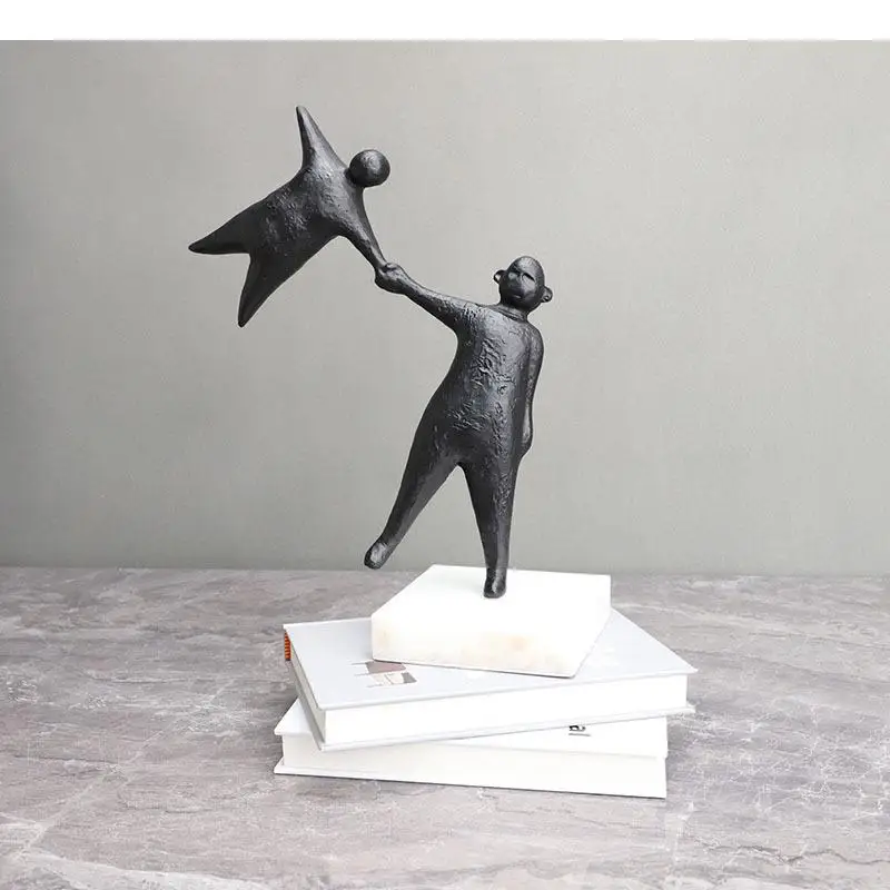 Father and Son Figures Statue Desk Decoration Minimalist Black Character Resins Sculpture Ornaments Abstract Crafts