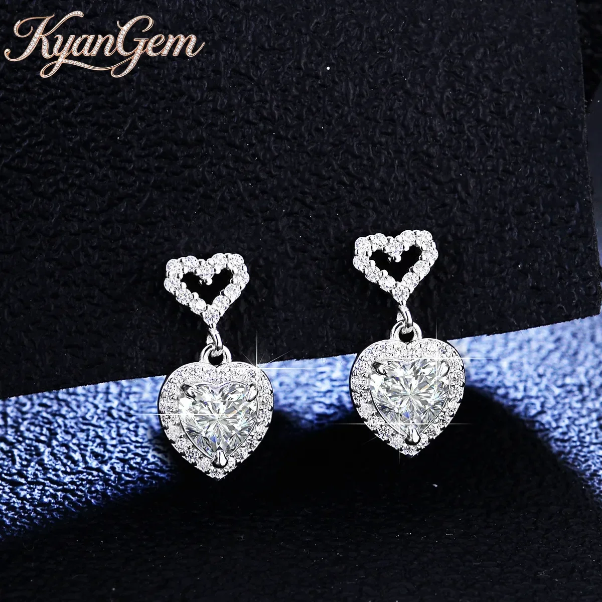 KyanGem Platinum PT950 Women's Heart-Shaped Four-Prong Stud Earrings Elegant Minimalist Wedding-Ready Moissanite Fringe Earrings
