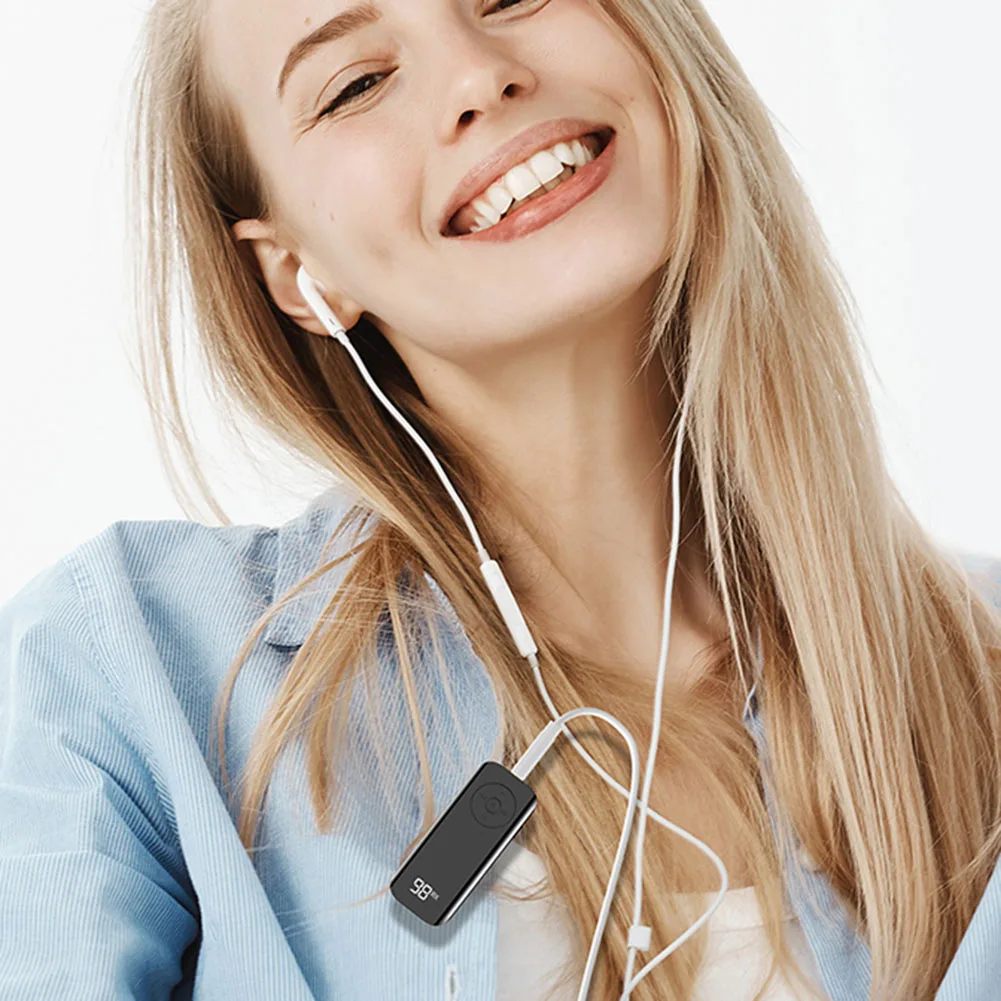 Bluetooth-compatible 5.3 Jack Audio Receiver 3.5mm AUX Adapter with LED Battery Display for Home Stereo/Wired Headphones/Speaker