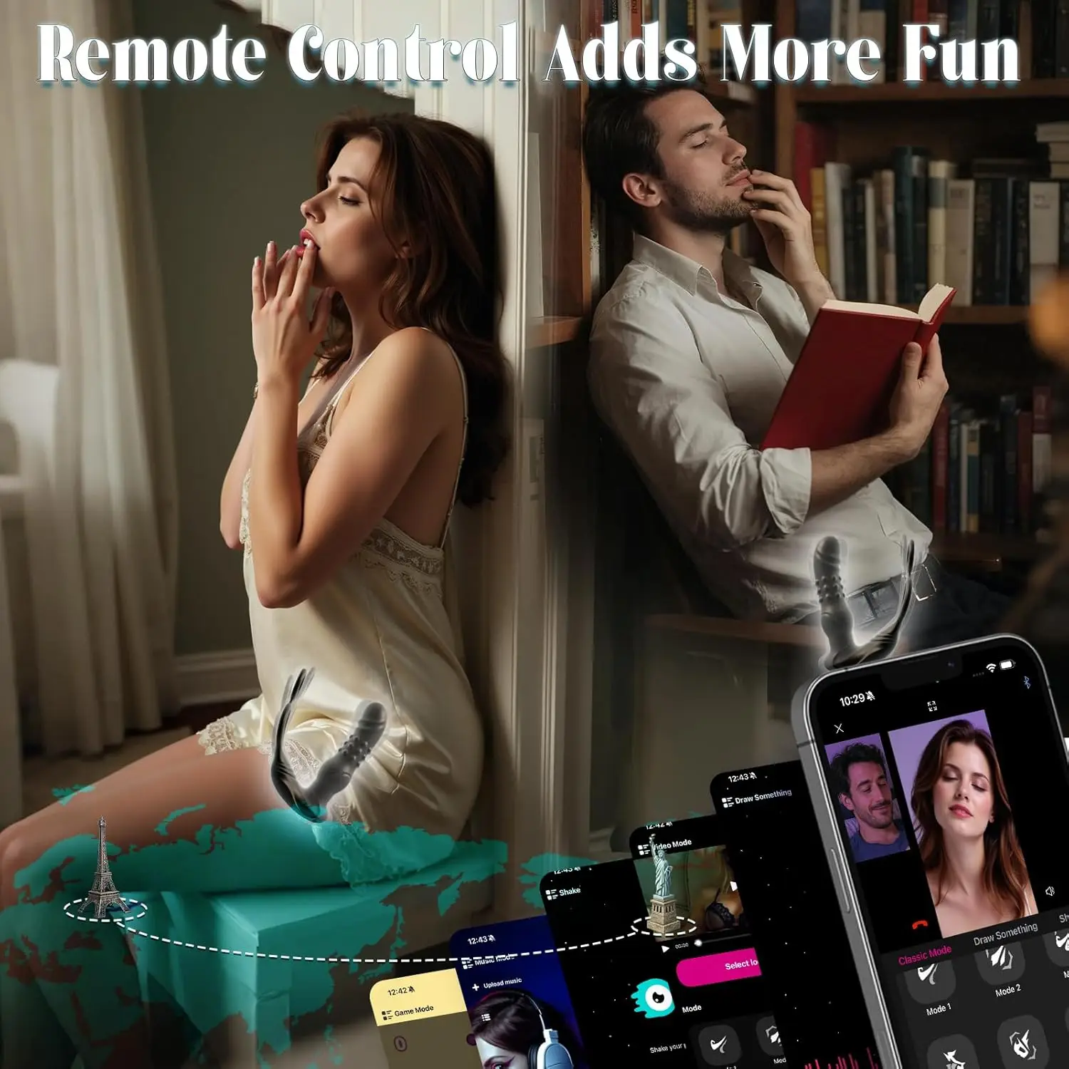 Wibrator do penisa - stymulator punktu G, sztuczny penis z koralikami, wibracyjny korek z pierścieniem na penisa, 9 trybów wibracji z funkcją uderzeń.