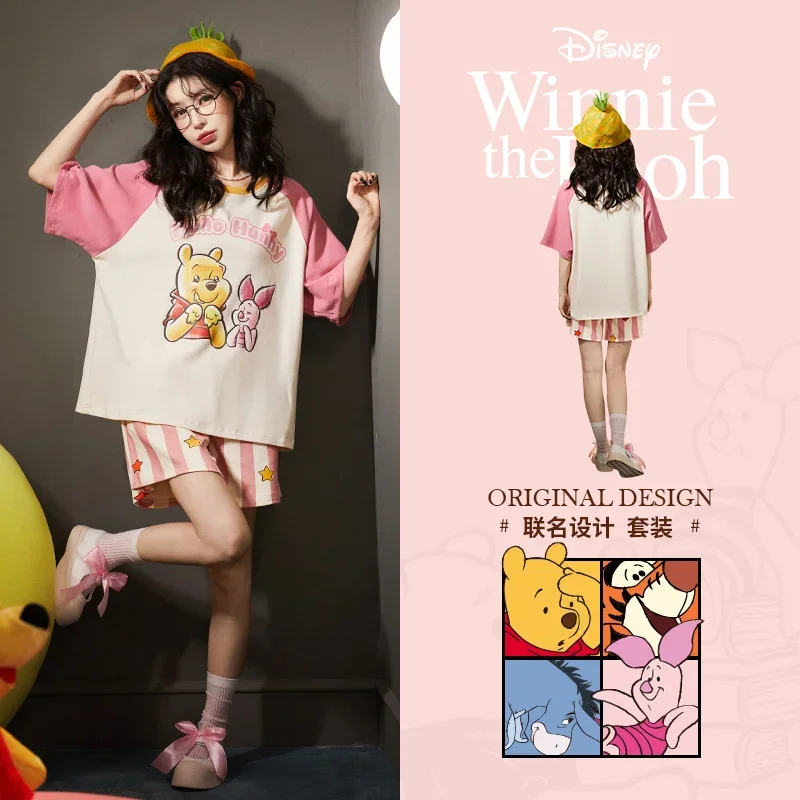 

Disney Winnie the Pooh Silk Pajamas Women's Summer Bacteriostatic Cotton Short Sleeve Shorts Casual Home Women's Pajama Set