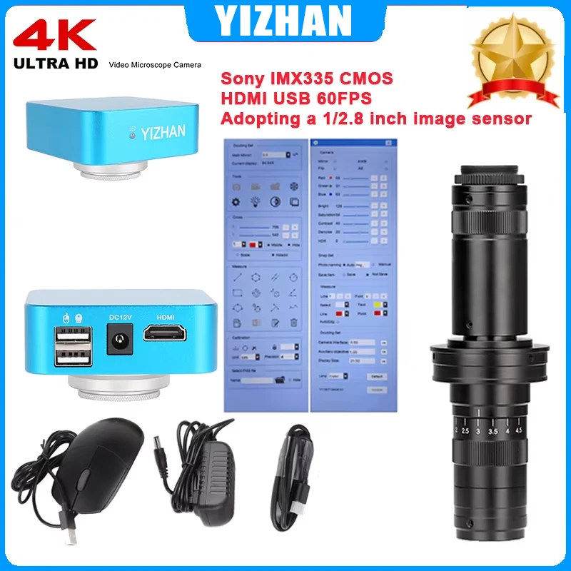 

4K HDMI Microscope For Electronics USBVGA Camera With 215x Lens imx335 Built-In Software Mouse Operation Repair LmageAcquisition