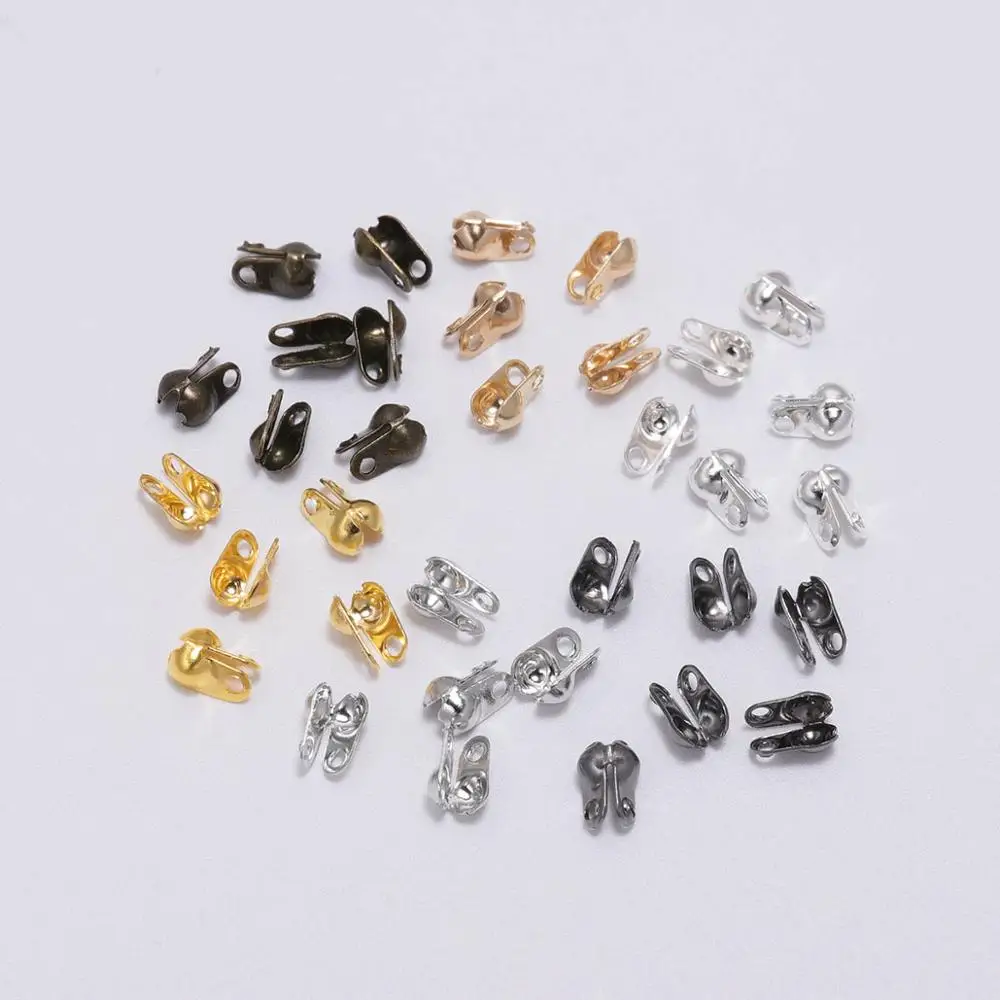 200Pcs 1.5-3.2mm Bead Tip Clam Shell Ball Chain Clasps End Crimps Calottes Beads Connectors For DIY Ball Necklace Chains Jewelry