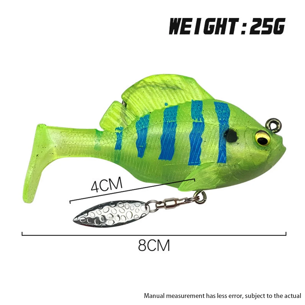 Hanlin 6cm/14g 8cm/25g Soft Bait Rotating Sequin Jumping Fish Fishing Lures Bluegill Swimbaits Sinking Sunfish Bass Tackle