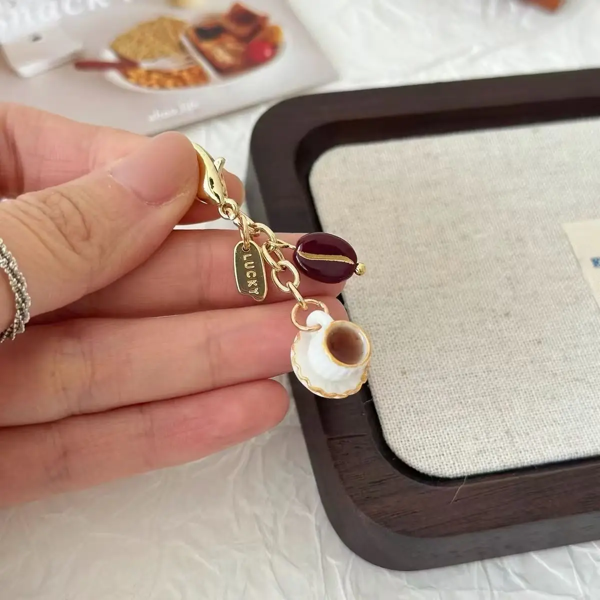 New Mini Coffee Bean Cup Change Bag Pendant Zipper Buckle Earphone Bag Pendant Handbook Keychain Female