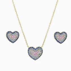 5 Colors Gold Plated 10MM Heart Charm Pendant Fashion Jewelry Set Gold Plated Colorful Cubic Zirconia CZ Necklace Earring