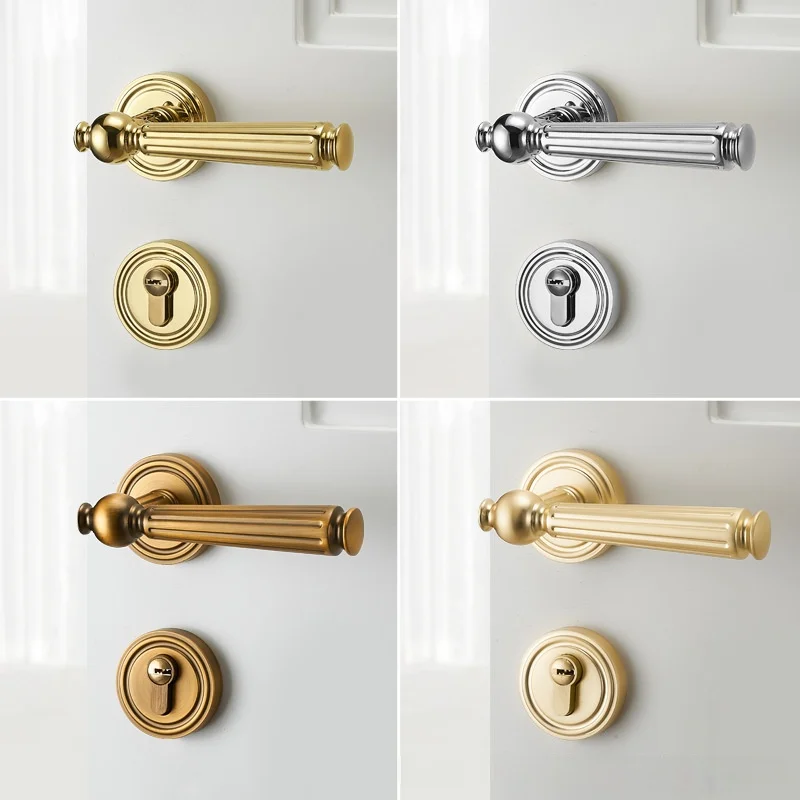 Luxurious Silent Door Lock Set With Keys Security Bathroom Room Door Locks Handles French Interior Outdoor Door Handle Locks
