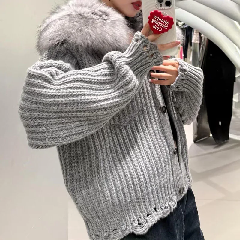 سترة للنساء جديدة قابلة للفصل بياقة من الفرو وأكمام طويلة لشتاء 2025 سترة نسائية من مزيج الصوف معطف بصدر واحد