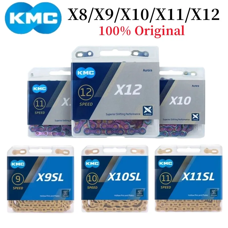 

KMC X8 X9 X10 X11 X12 EL SL Road/MTB Bicycle Chain 8v 9v 10v 11v 12v 118L 126LBike Chain with Quick-Link for SHIMANO SRAM