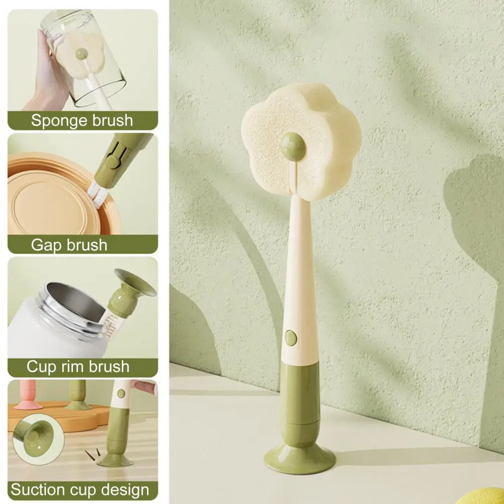 Removable Flower Sponge Head Brush Multi-functional Brush with Suction Cup Base Removable Flower Sponge Head for Versatile