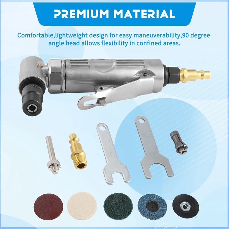 YWDZ-1/4 Inch Air Angle Die Grinder 90 Degree Pneumatic Grinding Machine Cut Off Polisher Mill Engraving Tools Set With Spanner