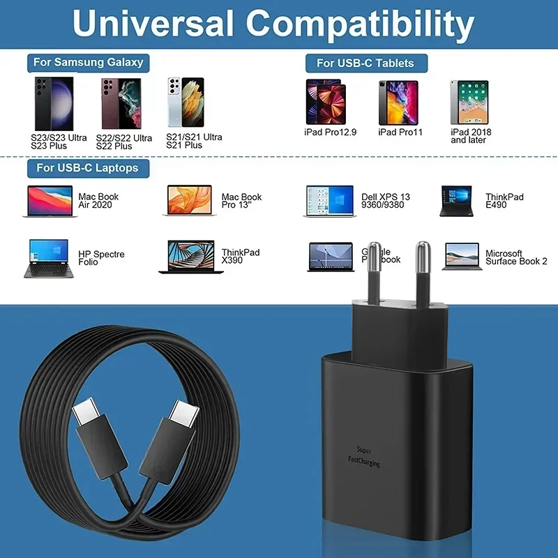 45w pd USB-C supers chn elles ladegerät für for samsung galaxy s25 s24 s23 ultra s22 s21 plus note 20 10 a55 a54 schnell lade typ c kabel – Detail 4