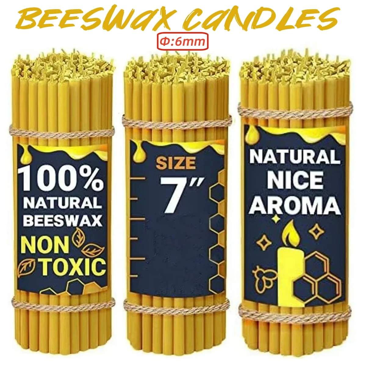 100/200/300Pcs Pure Beeswax Candles Organic Honey Eco Candles Smokeless Thin Taper Candles For Home Decor Church Prayer Birthday