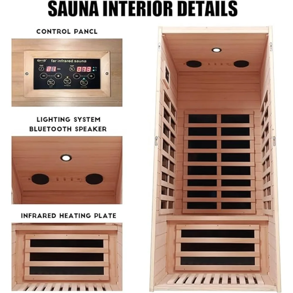 Salón de sauna, de Infrarrojos Lejanos De Madera Hemlock,1200 Vatios, Infrarrojo Lejano EMF Bajo Con Bluetooth, LCD, sauna Casera