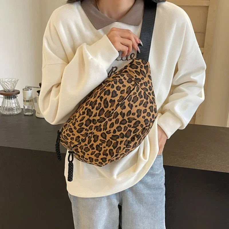 Large Size Leopard Prints Chest Bags For Women Canvas Large Capacity Shoulder Crossbody Bag 2024 Summer Latest Waist Fanny Pack image 2