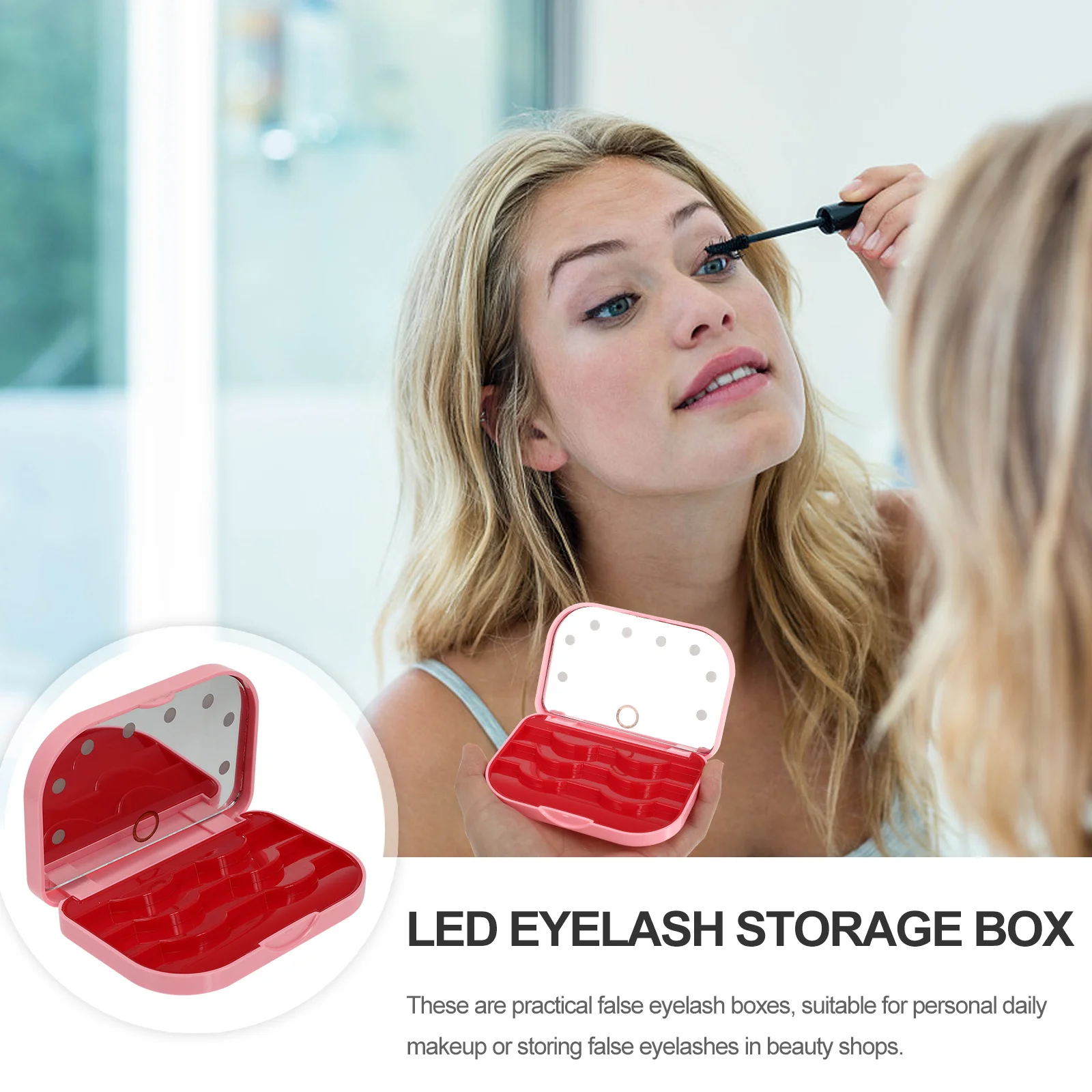

LED Eyelash Case Empty Organizer Box for Fake Lashes with Mirror Portable Lash Holder Small Size for Bag Handbag Carry