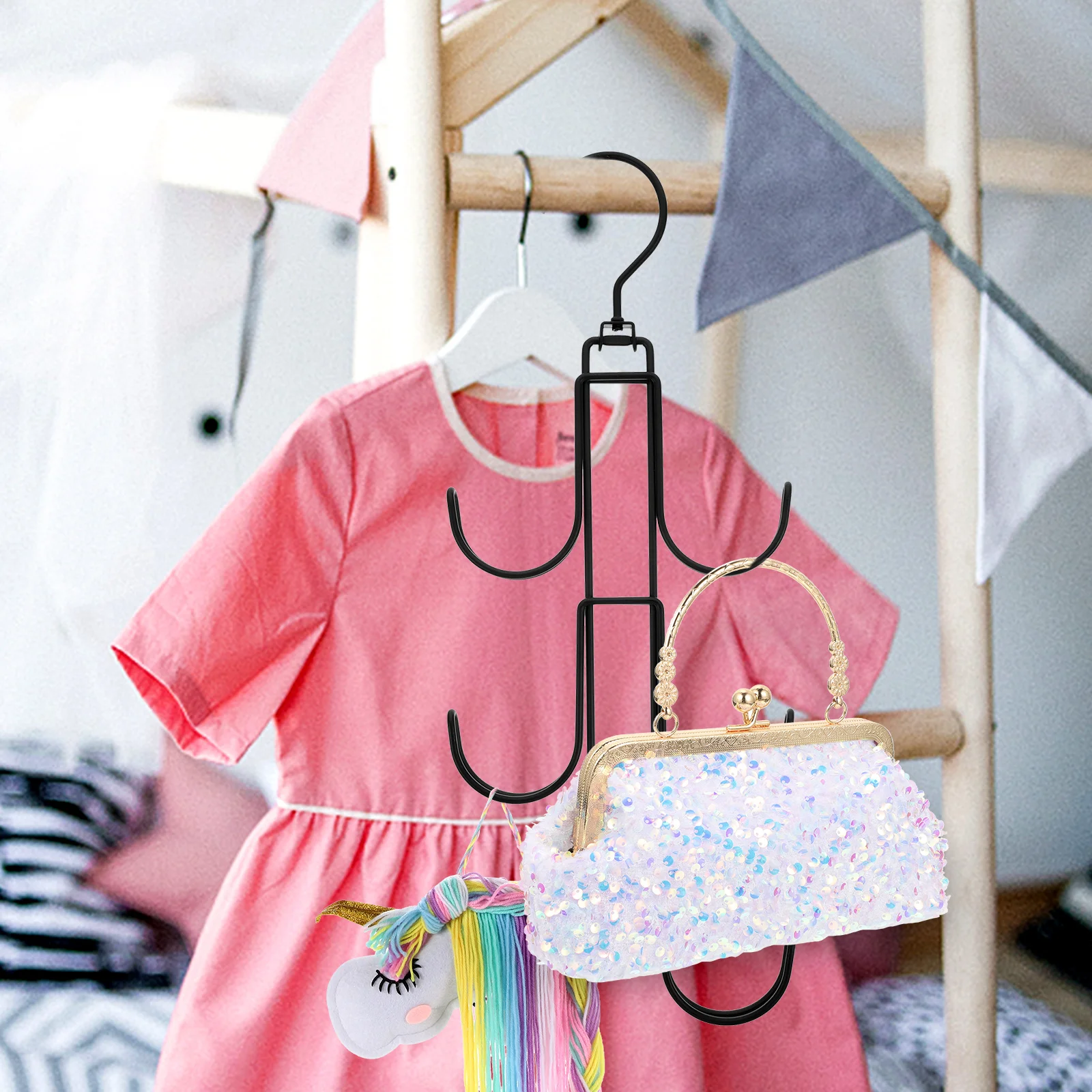 

Rotating Folding Wardrobe Rack Handbag Hangers Organizers for Closets Pocket Handbags Hanging Purse Iron Scarf Travel