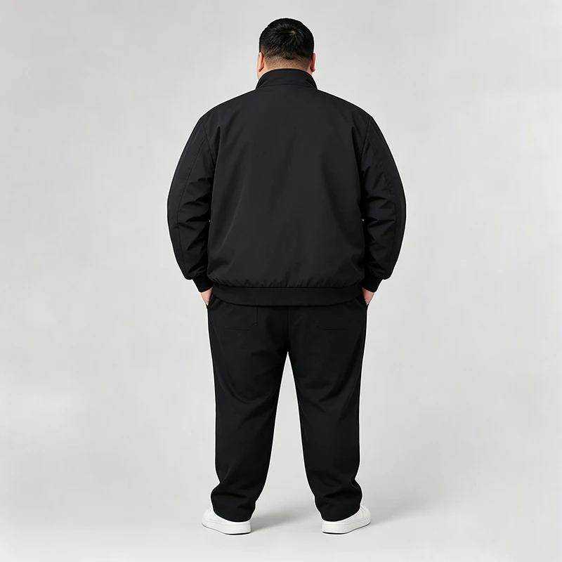 Herrenjacke in Übergröße, Schwarz, 6XL, 7XL, 8XL, Herbst/Winter, langärmelig, Stehkragen, Reißverschluss, Taschen, 100-180 kg, Herrenbekleidung in großen Größen. – Detail 4