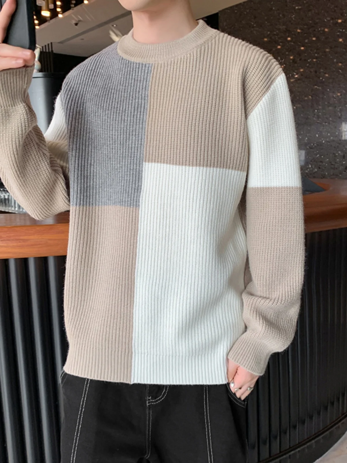 

Casual round Ne Long Sve Knitted Sweater for Men Autumn Winter Trendy Student Faionable Top Polyester Nylon Blend