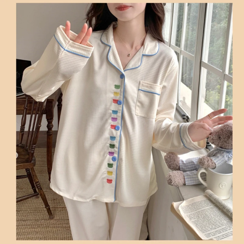 Pajama Pants Set Women's Clothing Homewear Spring Autumn Thin Cardigan Comfortable Simple Wearable Versatile Elegant Loose Fit