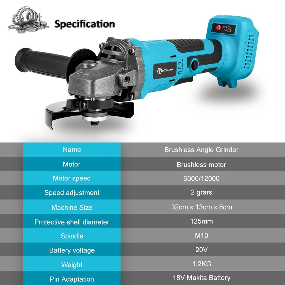 OToolsion125mmブラシレスアングルグラインダーは、18vバッテリーなしのコードレスカッターグラインダーに適しています金属切断および研磨用